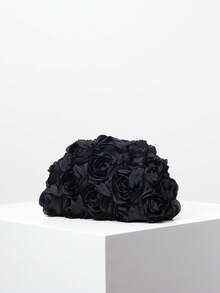 (Random Pattern) Women's Clutch Bag, Floral Pattern, Suitable For Evening Party, Prom, Wedding, Elegant Ladies Wallet, Gift For Women - Black - View 2
