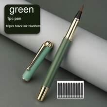 Bộ 11 chiếc, 1 bút máy + 10 túi mực đen, bút máy, bút thư pháp nhỏ bằng kim loại lông sói, bút sao chép, bút có thể nạp mực, bút luyện thư pháp, bút mềm dùng nước máy. - bút máy và bút thư pháp - Xem 3