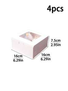 4pcs/8pcs/24pcs White Cardboard Cookie Boxes With Window, Simple Minimalist Packaging For Baked Goods, Cookies, Pastries, Portable And Dust-Proof - View 17