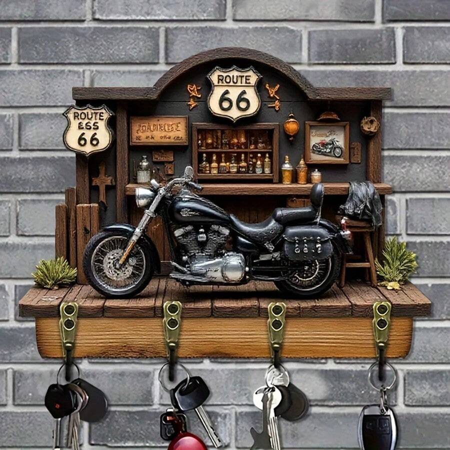 Cross-Border Hot-Selling Motorcycle Wooden Multi-Functional Home Key Holder Room Porch Decor Wooden - Brown - View 1