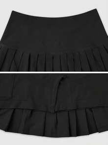 Leorrey 1件女款高腰防走光甜美百褶網球/跑步運動裙 黑色 夏季 - 黑色 - 查看 4