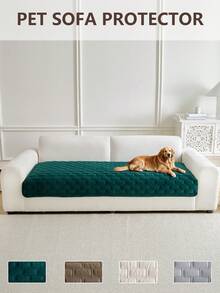 1 pieza Funda de sofá para mascotas de unicolor antideslizante, protector de sofá acolchado anti-arañazos, funda de muebles lavable a máquina para todo el año para perros y gatos - Verde Oscuro - Ver 1