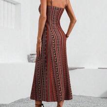 Vintage Style Women's Printed Spaghetti Strap Dress With High Side Slit Maxi Vacation Beach Outfit - Morado - Ver 3
