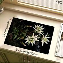 1pc Lily Flower Print Absorbent Mat/Drying Mat For Coffee Maker, Tableware - Polyester Absorbent Desktop Protective Mat With Rubber Anti-Slip Pad, For Kitchen Counter Decor, Home Bar And Dining Table - Multicolor - View 6