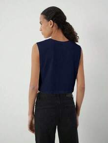 Top corto sin mangas casual para mujer, unicolor simple, adecuado para el uso diario en verano - azul real - Ver 2