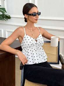 Camiseta de tirantes casual con estampado de lunares para mujer - Blanco y Negro - Ver 4