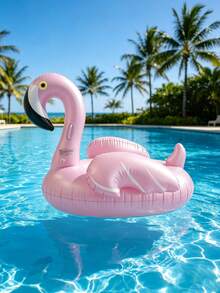 1pc Pink Inflatable Flamingo Floating Seat, Large Size Inflatable Swimming Pool/Beach/Lake Toy, Fun Beach Float, Swimming Party Decor, Summer Pool Drift Rest Seat, Fits 2-3 People, Perfect For Vacation And Party - Multi-color - Upgraded Version With Feathers - View 4