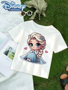 The Frozen Princess Elsa T-Shirt, A Cute, Fresh, And Fashionable Disney Girl's Crew Neck T-Shirt Made Of 100% Pure Cotton, Is An Ideal Choice For Daily Wear, Holiday Leisure, Outdoor Exploration, School Life, And Shopping Trips. It Is Also A Must-Have Item For Summer And Makes An Excellent Disney Gift For Both Girls And Boys. - White - View 2