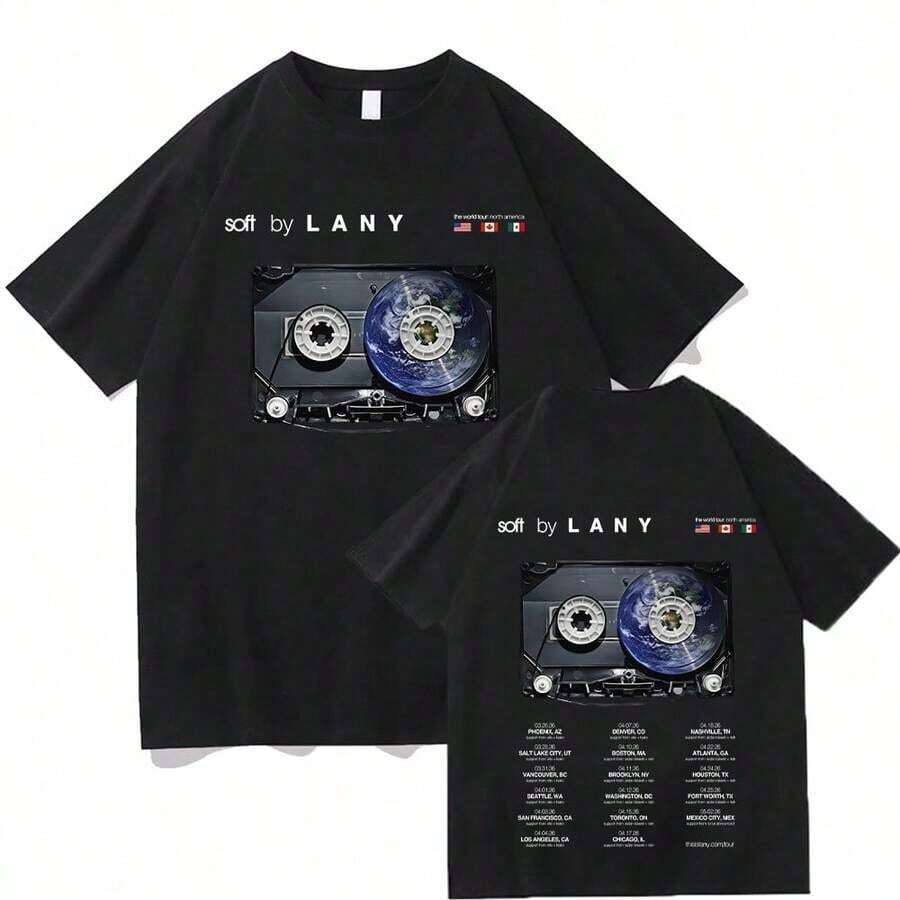 LANY Women's Clothing The World Tour North America T-Shirts Men Women Hip Hop Retro Oversized T-Shirt Men's Fashion Cotton Clothing - 黑色 - 查看 1
