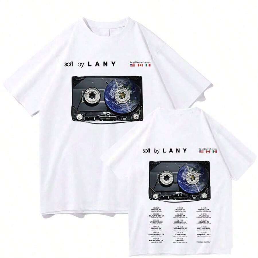 ropa de mujer LANY The World Tour North America Camisetas Hombre Mujer Hip Hop Retro Camiseta Oversized Moda Masculina Camisetas Ropa de Algodón - Blanco - Ver 1