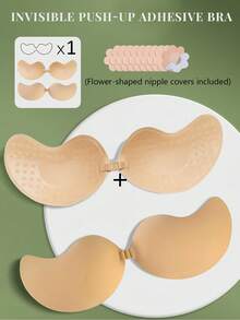 2pcs Invisible Lift Bra, Women Backless Strapless Bra, Seamless Self-Adhesive Breast Petals Pasties, Suitable For Wedding Dress, Skin Color & Black - Multicolor - View 21