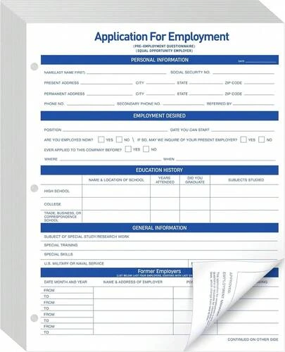 Qilery 200 Sheets Applications For Employment 2 Sided Job Application Form 8.5 X 11 Inch Compliant 3 Hole Employment Forms For Recording Employee Personal Detail
