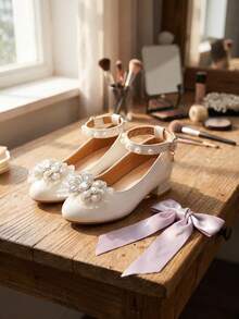 A Pair Of New 2026 Style Girls' Shoes, With Ribbon Decoration + Round Toe Buckles. The Soft Sole Is Suitable For Daily Walking / Spring Outings. - White - View 8