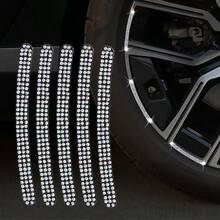 5/20pcs Car Wheel Rim Rhinestone Reflective Stickers, Tire Anti-Scratch Anti-Collision Protective Strips, Suitable For Motorcycle Electric Vehicle Wheel Rim Modification, Luxury Sparkling Rhinestone Design, Exclusive Shiny Decoration Accessories For Your Car - White Diamond Wheel Embossing Stickers - View 5