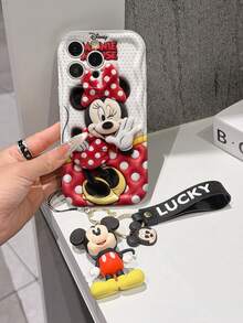 Disney Mickey Mouse Clubhouse Phone Case : 3D Fluffy Pattern Border Protector Phone Soft Phone Case With A Free Cute Mickey Bracelet Chain Lanyard, Mickey, Minnie, Goofy, Donald Duck, Daisy Duck, Pluto, For Apple 17 Promax 17 Pro 16 15 14 13 12 11 Pro Max XS Max X XR Soft Cover Summer Phone Case - 白色 - 查看 3