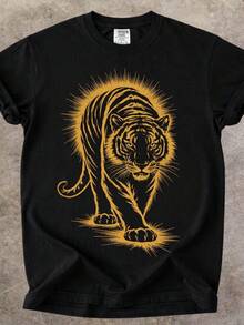 Unisex T-shirt med tigertryck, vintage tiger-t-shirt, djurmönstrad t-shirt, estetisk streetwear, grafiska t-shirts för män, herrkläder, herrkläder, herroutfit, herrskjorta, herrartiklar, vardagsklänningar för kvinnor, damset, eleganta blusar, dam-t-shirts, damklänning - Svart - Visa 1