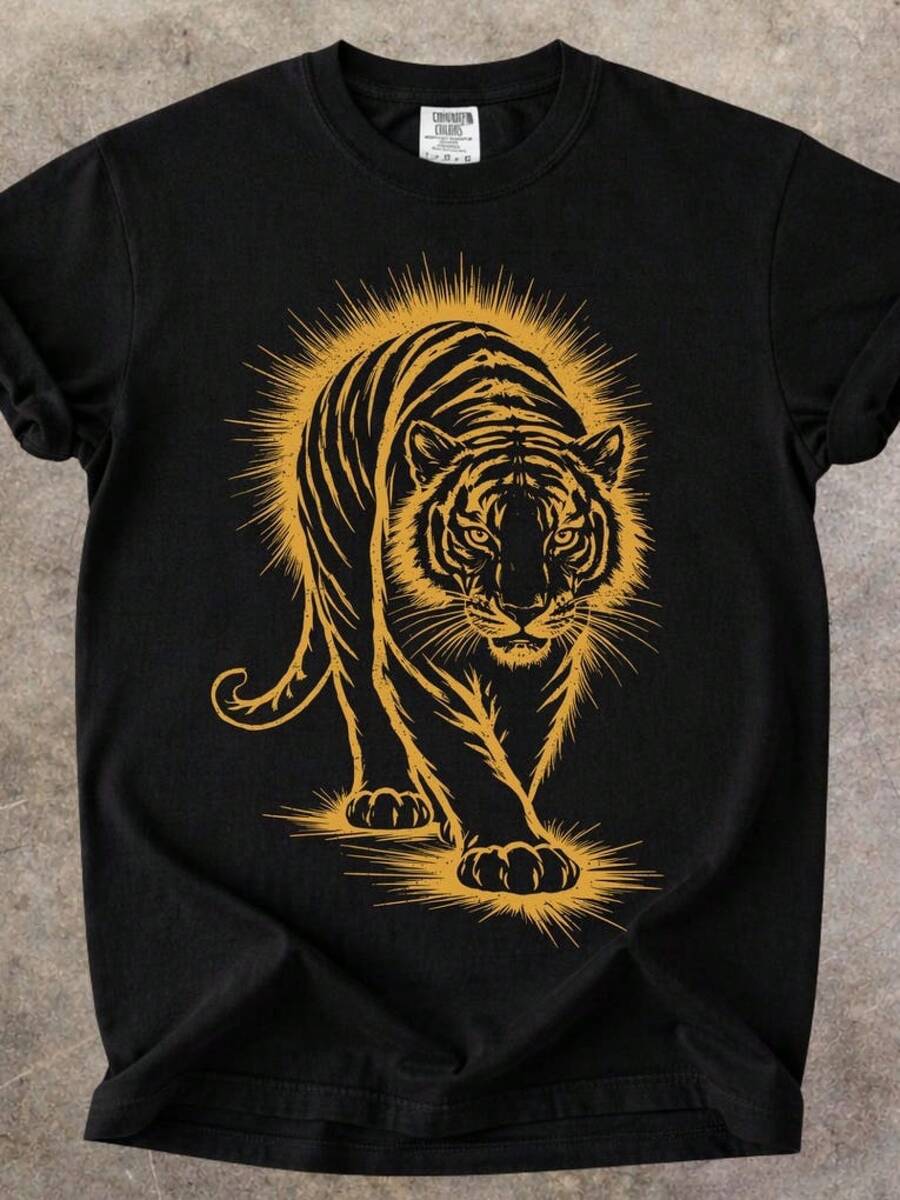 Unisex T-shirt med tigertryck, vintage tiger-t-shirt, djurmönstrad t-shirt, estetisk streetwear, grafiska t-shirts för män, herrkläder, herrkläder, herroutfit, herrskjorta, herrartiklar, vardagsklänningar för kvinnor, damset, eleganta blusar, dam-t-shirts, damklänning - Svart - Visa 1