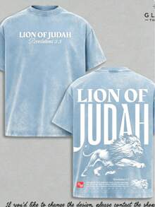 Lion Of Judah Vintage Washed T-Shirt / Tank Top / Hoodie, Christian Jesus Apparel, Faith Streetwear Oversize Heavyweight, Gothic Church Outfit, Gym - 淺藍色 - 查看 1