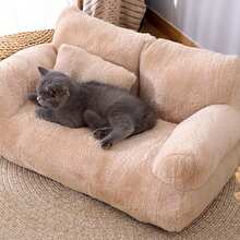 Sofá cama para mascotas, cálido, suave, cómodo, extraíble, lavable, con base antideslizante. Cama para gatos y perros. - Albaricoque - Ver 7