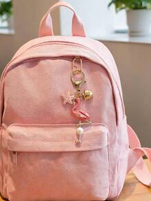 Pearl Flamingo Pendant With Heart-Shaped And Starfish Elements, Bohemian Vacation Style. Ocean Alloy Pendant, Hawaiian Tropical Style Pendant. Suitable For Backpacks, Wallet Decorations, Headphone Bag Accessories, Car Pendants, Fashionable And Minimalist Accessories, And Drip Jewelry. - one-size - View 4