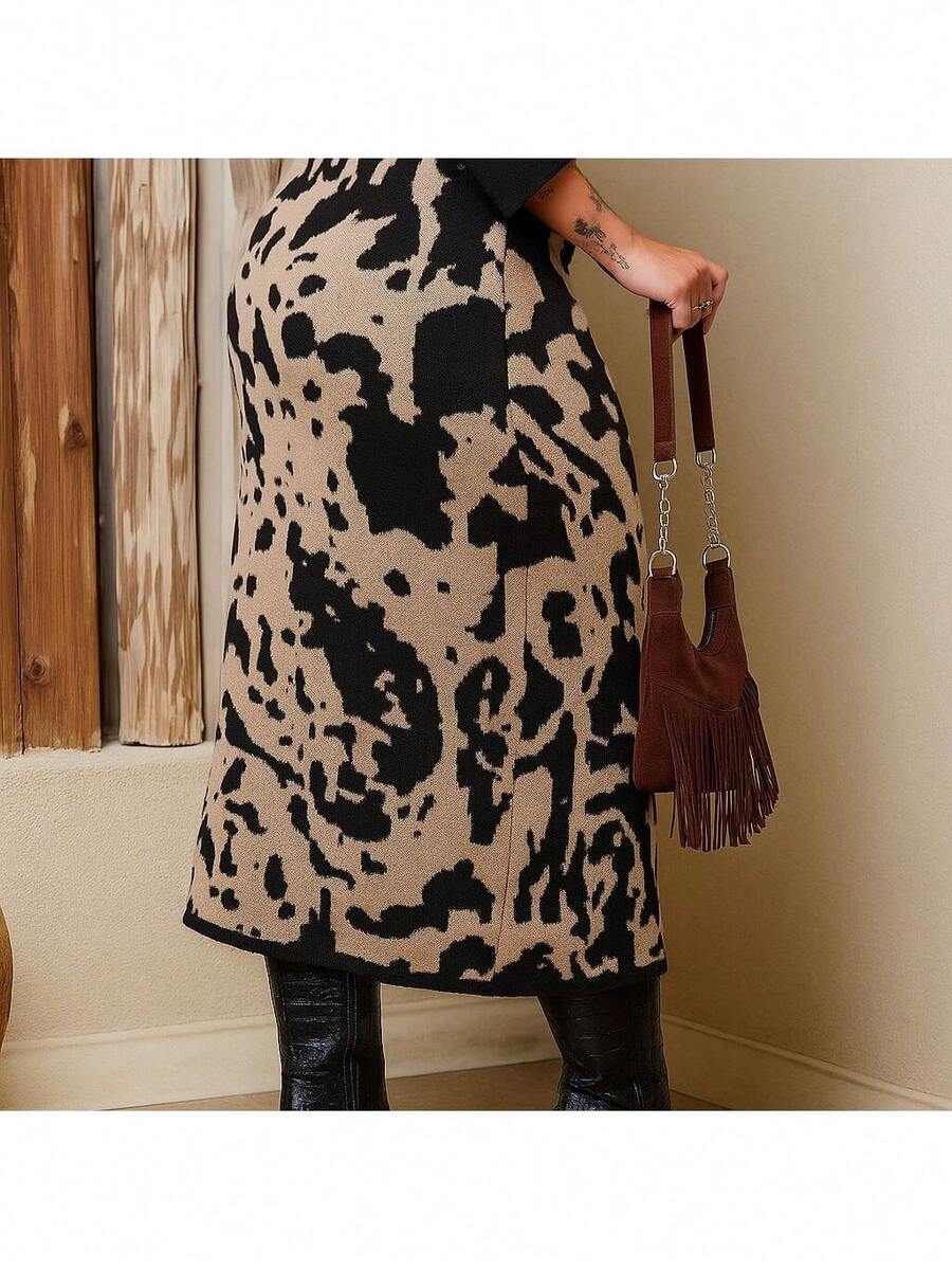Long Cowgirl Animal Print Skirt, Winter Style, Plus Size Fashion - trắng - Xem 1