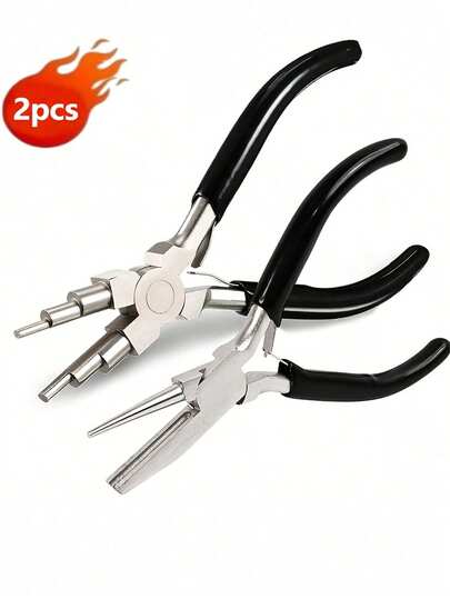 2pcs Carbon Steel Pliers, Jewelry Making Tools, Concave (Hollow) / Round Head Pliers, Metal Ring And Wire Bending Pliers, High Carbon Steel Basket Pliers With 2 Adjustable 9mm Rings, Professional Wrapping Tool, Suitable For Earrings, Rings, Necklaces And Jewelry Making (Multifunctional Design) Pliers, Jewelry Making Tool Set