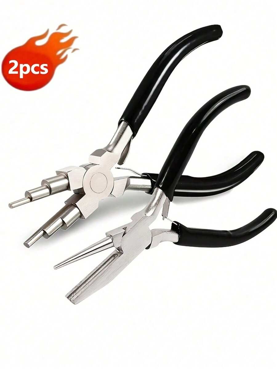 Bộ 2 kìm thép carbon, dụng cụ làm trang sức, kìm đầu lõm/đầu tròn, kìm uốn vòng kim loại và dây, kìm rổ thép carbon cao cấp với 2 vòng điều chỉnh 9mm, dụng cụ quấn chuyên nghiệp, thích hợp cho làm khuyên tai, nhẫn, vòng cổ và trang sức (thiết kế đa chức năng), bộ dụng cụ làm trang sức. - A - Xem 1