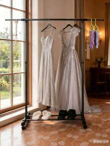 1 pieza Perchero de ropa de piso de estilo minimalista y lujoso en color negro, ligero y elegante perchero de piso con ruedas para un movimiento flexible, una sola barra puede colgar vestidos y ropa diaria, la parte inferior puede almacenar zapatos, adecuado para el almacenamiento de ropa en el dormitorio, exhibición y coordinación de probadores, agrega conveniencia y calidad a la organización de la ropa - Negro - Ver 3
