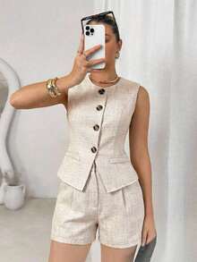 Traje elegante de oficina para mujer en amarillo claro/crema - Albaricoque - Ver 7
