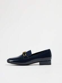 Mocassins à talons bas patchwork bleu marine pour femmes, style britannique rétro, bout rond, chaussures plates à enfiler, chaussures d'uniforme pour le printemps et l'automne, trajets quotidiens - Bleu marine - Voir 7