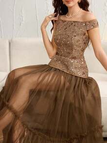 Falda acampanada de malla transparente elegante y versátil, encantadora para mujeres - Marrón - Ver 8