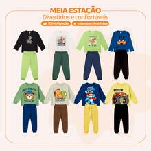 6-Piece Mid-Season Boy's Set (3 Long-Sleeved T-Shirts + 3 Sweatpants) For Children's Winter, Cold Weather - Đã in - Xem 8