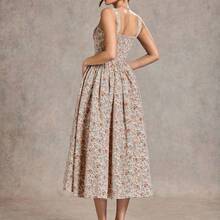 Elegante vestido sin mangas con estampado floral para mujer, adecuado para citas, vacaciones, fiestas de té, discotecas y reuniones, día de San Valentín, trajes de San Valentín para mujeres - Rojo - Ver 3