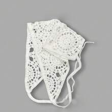 1pc Hollow Flower Headscarf Triangle Scarf, Countryside Style Headwear, Beach Accessory, Retro Headband, 2026 New Arrival Women Bandana Summer Outfits - Beige - View 9