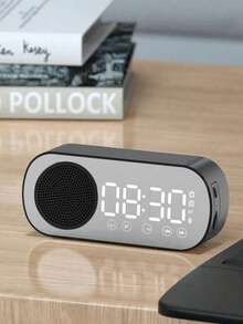 AKKHOO 4.57*2.01*1.3 In Bluetooth Wireless Desktop Speaker, High Volume, Electronic Clock Alarm Clock, Desktop Speaker For Children And Students - Black - View 1