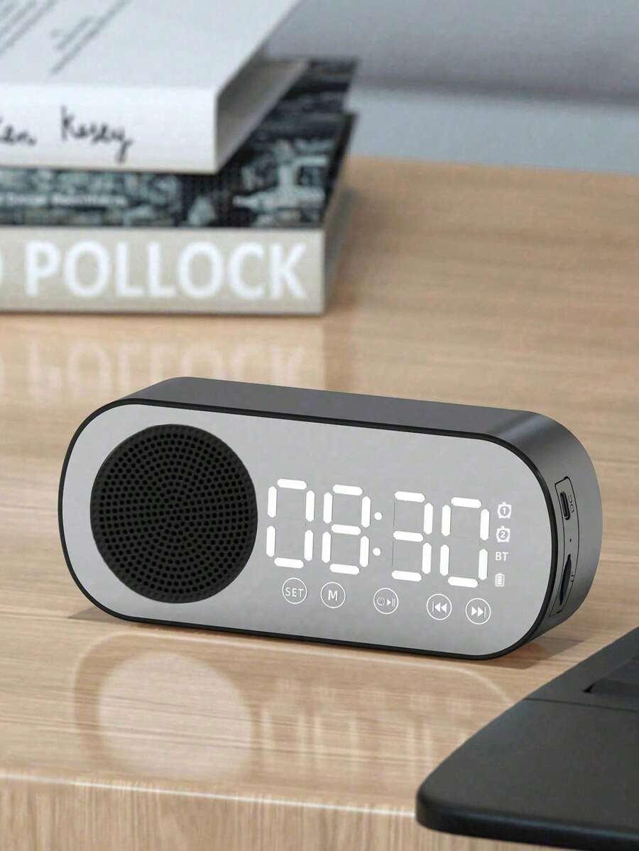 AKKHOO 4.57*2.01*1.3 In Bluetooth Wireless Desktop Speaker, High Volume, Electronic Clock Alarm Clock, Desktop Speaker For Children And Students - Black - View 1