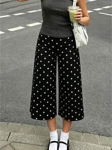 Capri Pants For Women Wide Leg Yoga Cropped Pants Loose Casual Summer Going Out Pant Street Style, Airport, Sports  Fitness, Chic, Commuting, Beach Vacation, Music Festivals - Chấm bi đen - Xem 1