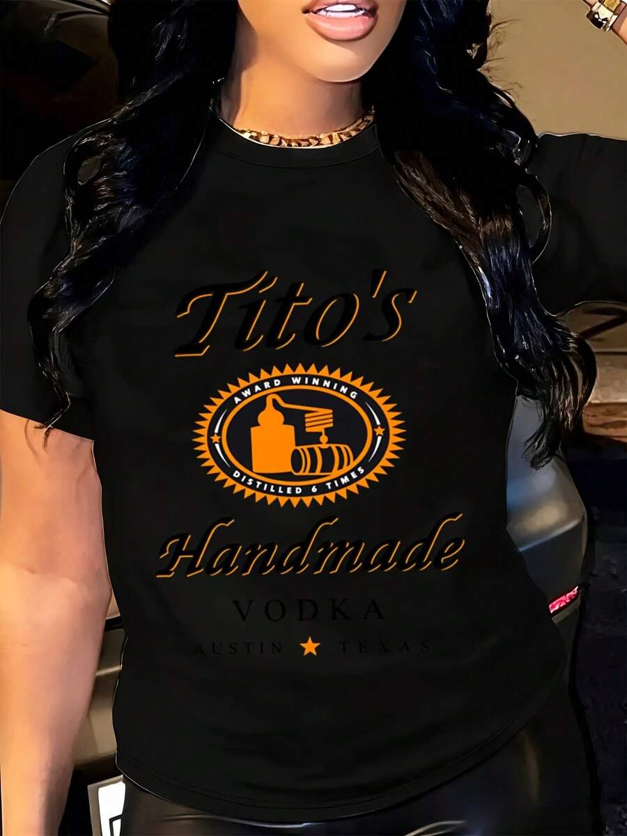 Tito's Handmade Vodka Logo T-Shirt Black Tito's Handmade Vodka Award Winning Distilled 4 Times Austin Texas Design For Casual Wear And Party Outfits - màu đen - Xem 1