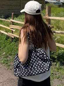 Back To School Unique Design Cute Polka Dot Handbag, Fashion Commuter Large Capacity Tote Bag For Women - Black - View 4