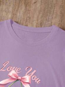 White T-Shirt With Cherries "Love You Cherry Much" Casual Short-Sleeved T-Shirt Cherry Print T-Shirt Cherry Graphic Design With Romantic Phrase Youthful / Sweet / Feminine Style - YH303-紫色 - 查看 4