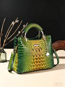 WOLFDIARY Elegant Crocodile Print Small Handbag, Fashionable Single-Shoulder Crossbody Wallet For Ladies, High-End Small Handbag With Multiple Compartments - 7#黃+綠 - 查看 3