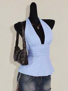 Top de tirantes sin espalda negro tipo babydoll para mujer, diseño de Halloween - Celeste - Ver 5