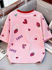 Camiseta estampada de mujer con cuello redondo y lazo con estampado de fresa - Multicolor 3 - Ver 2