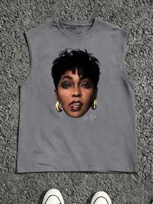 Vintage Anita Baker Big Head T-Shirt Unisex Retro R&B Graphic Tank Top Must-Have For 80s Music Fans Soft Comfy Top Perfect For Concerts Hangouts - 灰色 - 查看 1