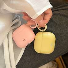 Korean Style Matte Tricolor (Pink, Yellow, Blue) Earphone Case With Hanging Ring, Cute 4th Gen/ 2nd Gen/ 3rd Gen/ Pro 3rd Gen/ Pro 2nd Gen Protective Cover, Spring/Summer Earphone Case, Birthday/Holiday Gift - Multicolor - View 10