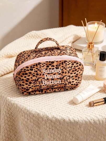 Leopard Print Makeup Bag, 180° Flat Lay Travel Cosmetic Bag, Waterproof Large Capacity Toiletry Bag (With Sturdy Zipper), Portable Makeup Organizer - Suitable For Travel And Daily Use