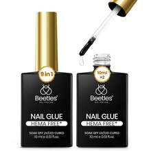 Beetles 9 In 1 Gel Nail Glue, 2Pcs 10ml Long Lasting UV Glue For Acrylic False Tips Clear Press On Nails, Multi-Functional Base Gel Nail Art DIY Manicure - 2 lọ keo dán móng tay dạng gel, mỗi lọ 10ml. - Xem 1