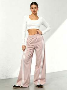 Pantalones rectos negros holgados y casuales de vacaciones para otoño e invierno - Albaricoque - Ver 3