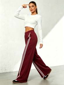 Pantalones rectos negros holgados y casuales de vacaciones para otoño e invierno - Burdeos - Ver 3