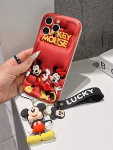 Disney Mickey Mouse Clubhouse Phone Case : 3D Fluffy Pattern Border Protector Phone Soft Phone Case With A Free Cute Mickey Bracelet Chain Lanyard, Mickey, Minnie, Goofy, Donald Duck, Daisy Duck, Pluto, For Apple 17 Promax 17 Pro 16 15 14 13 12 11 Pro Max XS Max X XR Soft Cover Summer Phone Case - 白色 - 查看 4
